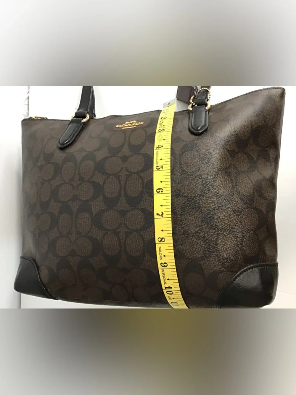 Coach Brown Signature Canvas Shoulder Tote with Black Straps